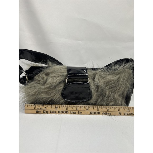 Furry Black￼ Purse Clutch Bag Strap Small  Zipper Faux Fur Bag - Picture 3 of 7